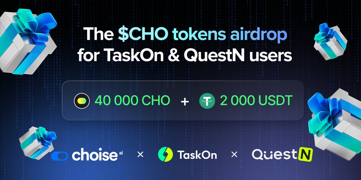 ChoiseAi's tweet image. Our raffle series just got doubly exciting with TWO new quest campaigns on @QuestN_com  (app.questn.com/quest/88667495…) and @taskonxyz  (taskon.xyz/campaign/detai…)! 🎉 Dive into the adventure with a cumulative prize pool of 40,000 $CHO tokens and  2,000 USDT up for grabs!

👇👇👇

Embark
