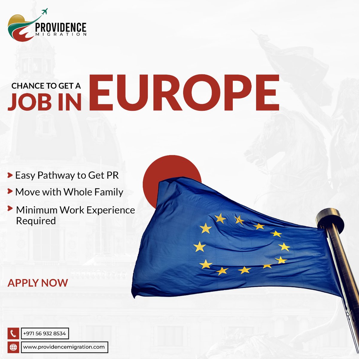 🌍Explore your career opportunities in Europe with this amazing chance to secure a job! 📝

🔑Unlock an easy pathway to Permanent Residency and build your future
👨‍👩‍👧‍👦 Move with your entire family and embark on a new adventure together
#providence #europework #live #europeworkpermit