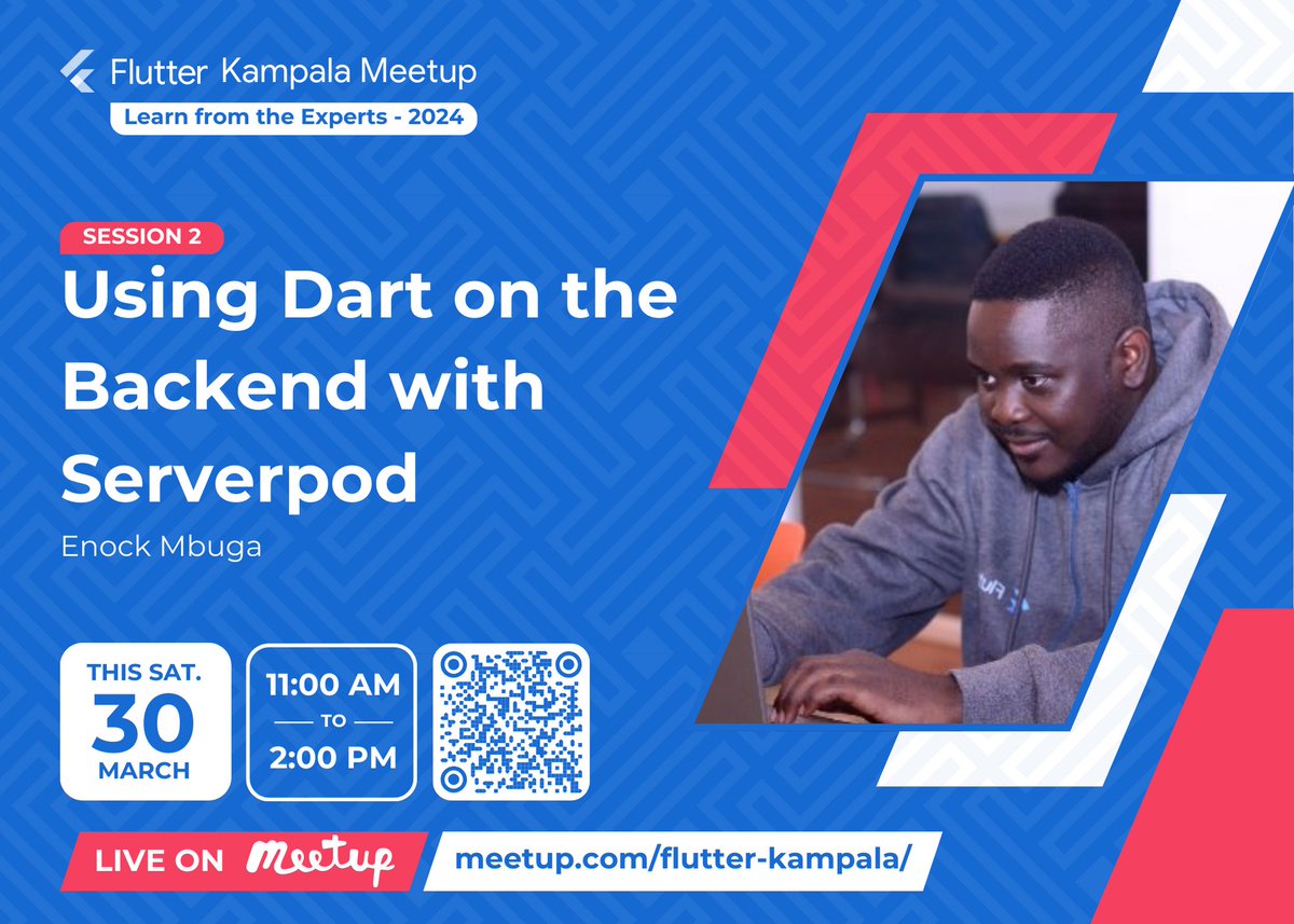 Flutter Developers Uganda ππΊπ¬ (@flutter_kampala) on Twitter photo Meet
<a href="/MbugaEnoch/">enoch mbuga</a>
, our speaker for learn from experts event this saturday. Enock will share on how to build backend with flutter using <a href="/ServerpodDev/">Serverpod π</a> . Check out the full agenda and don't forget to RSVP here: meetup.com/flutter-kampalβ¦ Meet
<a href="/MbugaEnoch/">enoch mbuga</a>
, our speaker for learn from experts event this saturday. Enock will share on how to build backend with flutter using <a href="/ServerpodDev/">Serverpod π</a> . Check out the full agenda and don't forget to RSVP here: meetup.com/flutter-kampalβ¦