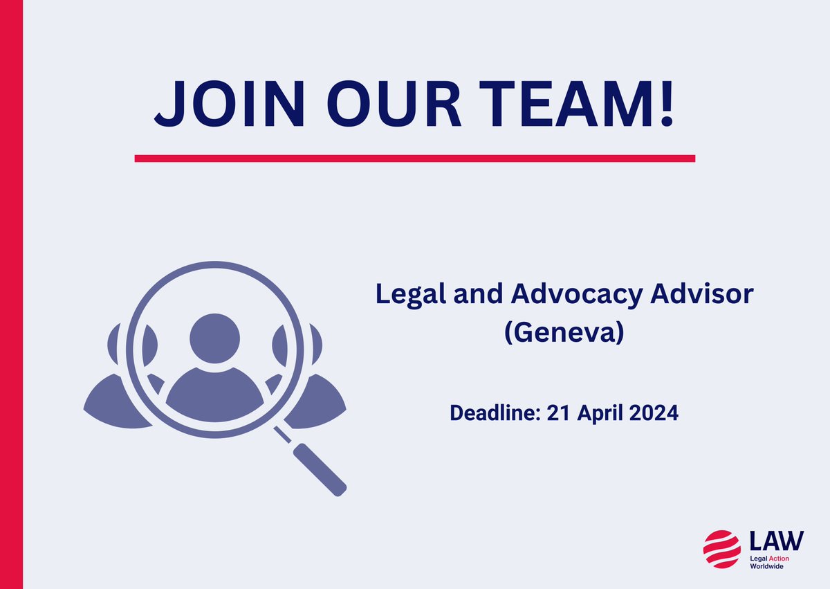 👀 LAW is looking for an experienced Legal and Advocacy Advisor to join our dynamic team, working in fragile and conflict affected areas in the Middle East, Africa and South Asia. Interested in supporting LAW's visibility and #advocacy efforts? Apply here! bit.ly/3PJZWEf