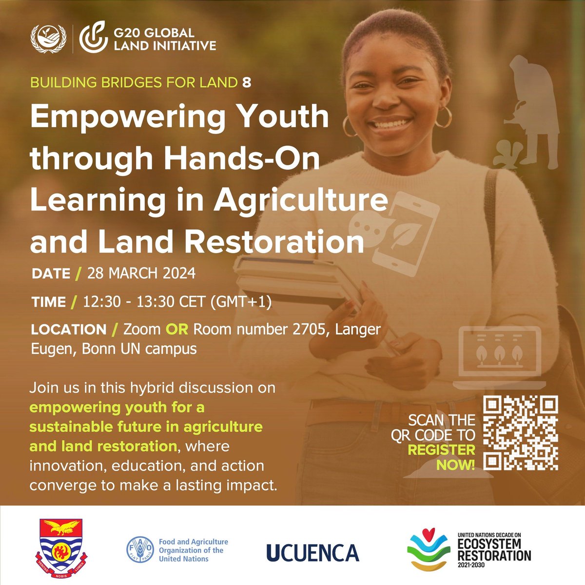 📢TODAY! Don't miss our webinar on 'Empowering Youth Through Hands-on Learning in Agriculture and Land Restoration'! Register here 👉 bit.ly/48B0u63 #UNited4Land