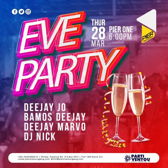 Let’s kick off the long weekend right! Come through for good vibes, a killer lineup of DJs, and mouth-watering food and drinks. It’s gonna be a party you won’t want to miss! #EveParty 🍻 🍾 🎊 #VisitPier1 | We are located along Ntinda-Kiwatule Road.
