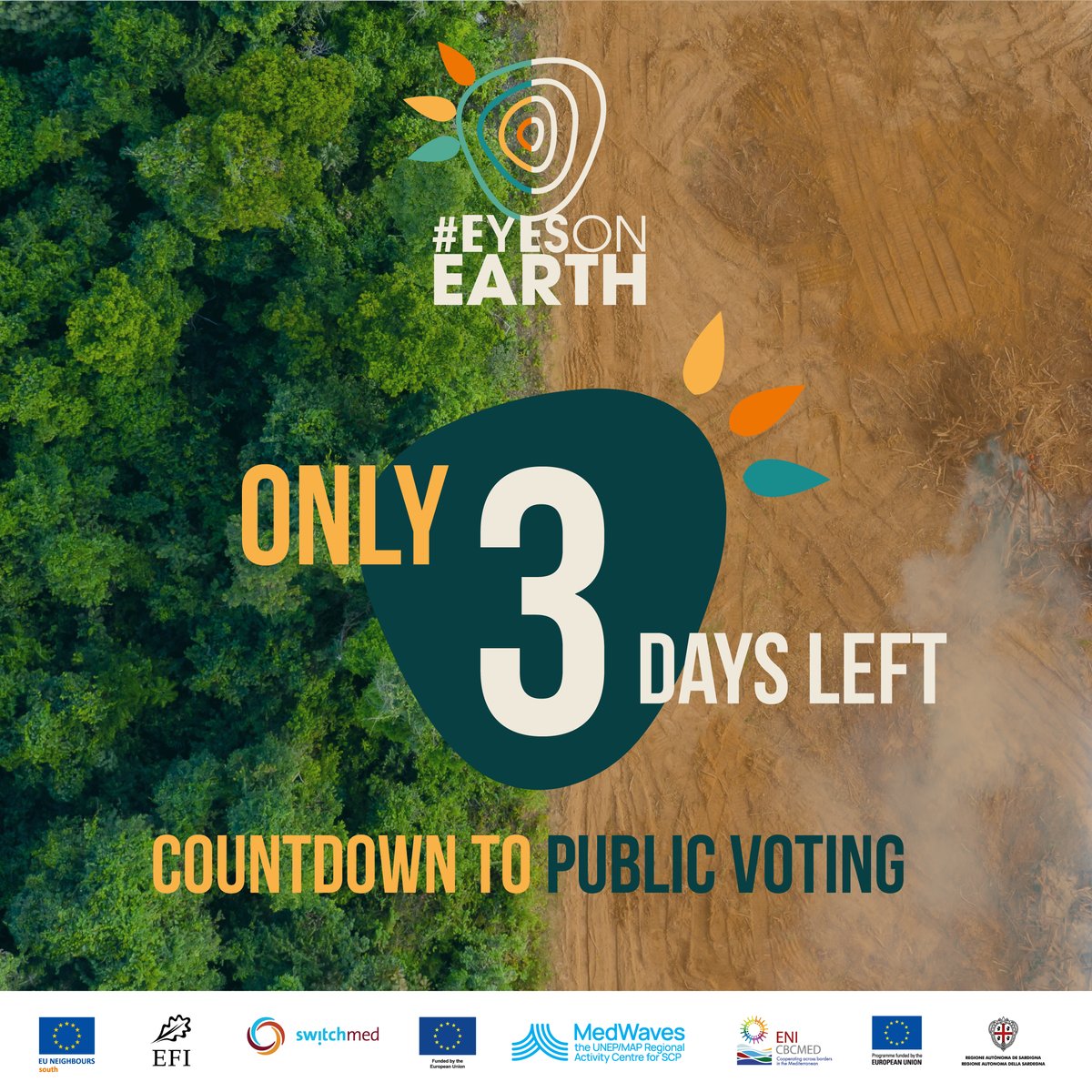 ⏳Only 3 days left for the #EyesOnEarth Regional Contest. You can still give your favorite project a chance to win the #PublicChoiceAward. 🌳 Vote for your #EyesOnEarth project now 👉 bit.ly/EyesOnEarth-Vo… @europeanforest @SwitchMed @interregnextmed @euneighbours