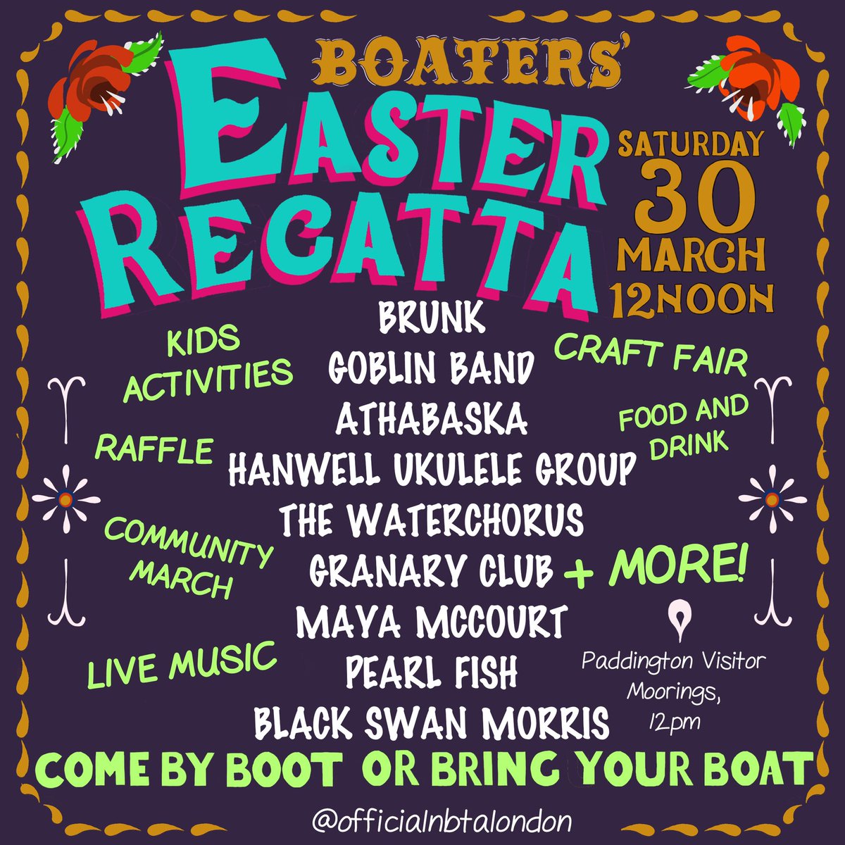 Come to boaters Easter regatta on Saturday! Bands, stalls, cakes, raffle and even Morris dancers! See you there!