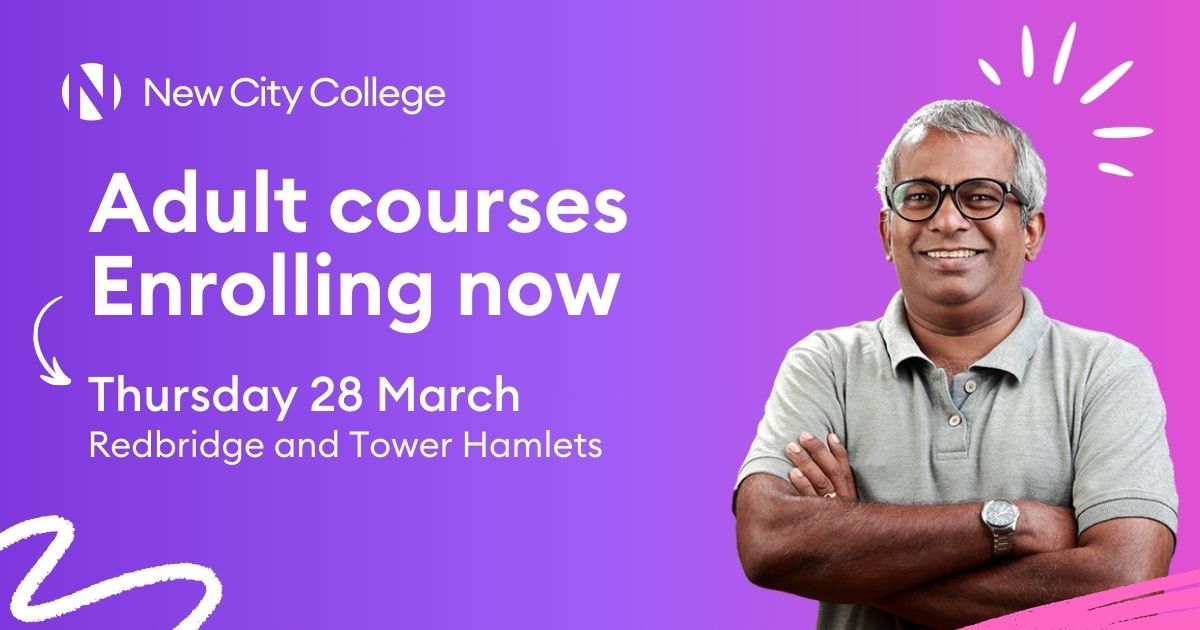 Are you an adult seeking to start a new course in April 2024? From essential skills to leisure courses, there's something for everyone at New City College! Enrol TODAY, on-campus from 2 pm – 5 pm – Redbridge and Tower Hamlets:eu1.hubs.ly/H08gHhv0