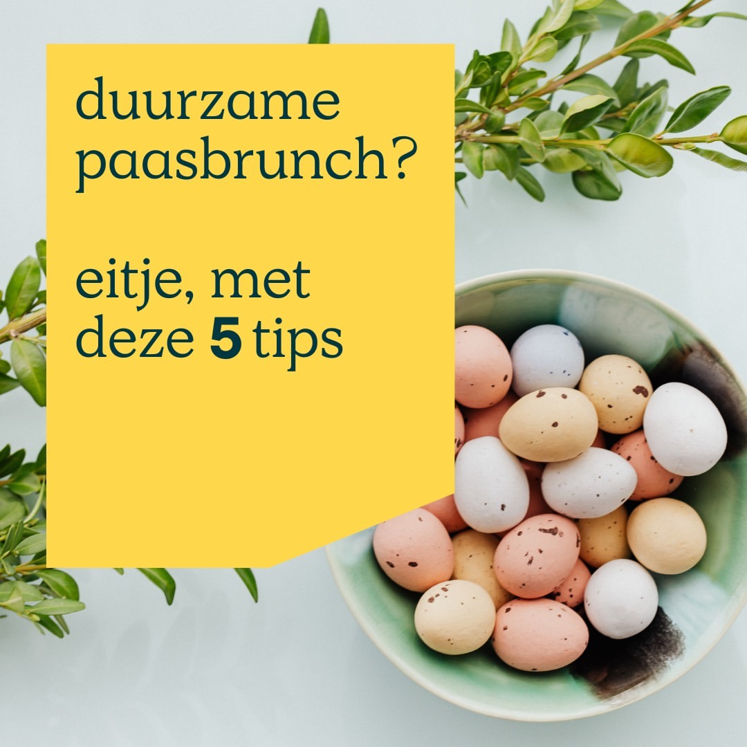 Zit jij dit weekend ook aan een paasbrunch? Lekker! Wij delen 5 tips voor een duurzame paasbrunch: 

🎨 DIY paasversiering.
🥚 Kies voor een blij-ei.
🥕 Vervang vleeswaren.
😋 Deel overgebleven eten.
🌸 Vier het samen.

Met deze tips geef jij Pasen een duurzaam tintje 💚.