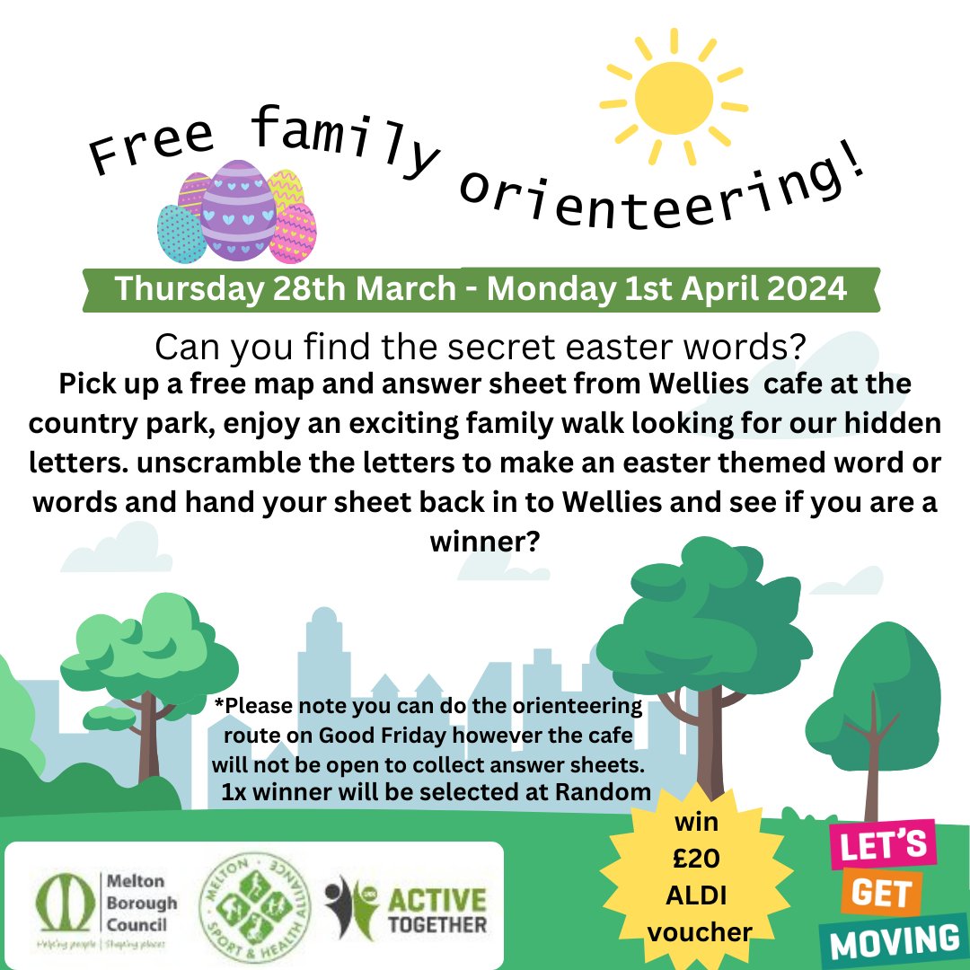 FREE Family Orienteering!🌲 📅 Thursday 28th March - Monday 1st April 📍 Melton Mowbray Country Park *Please note that Wellies Cafe will NOT be open on Friday 29th March but IS open on the other days*