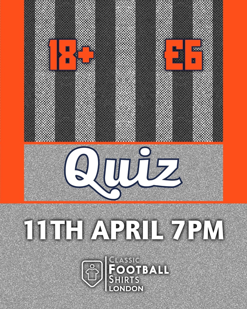 The Classic Football Shirts Quiz⁠ ⁠ ⭐️All football questions⁠ ⭐️Team size 5-a-Side⁠ ⭐️£6 ticket includes free drink⁠ ⭐️Prizes to be won⁠ ⭐️Wear a football shirt for extra points!⁠ ⁠ Secure your tickets with the link in bio. 18+