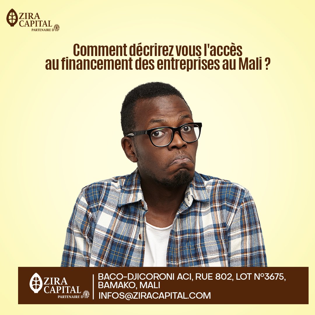 📊 Quelle est votre analyse de l'accès au financement des entreprises au Mali ?

Partagez-nous vos réflexions et vos expériences dans les commentaires ci-dessous.
 
#ZiraCapital #entrepreunariat #financementprojet #financement #quiz #startup #virals  #Mali
