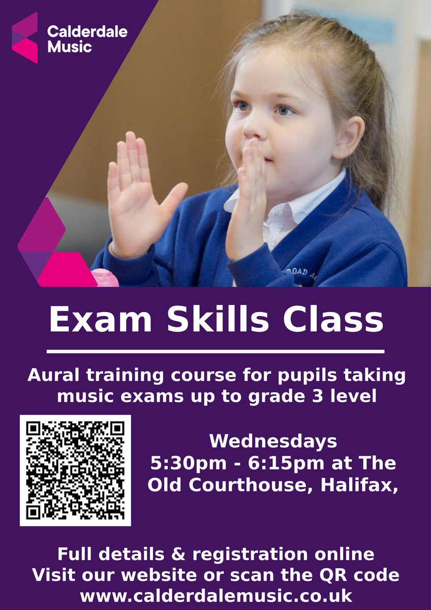 Exam Skills is back! If you are preparing for music exam between Grades 1 - 3, and would like support with the aural skills section of the exam, this is the group for you! Wednesdays 5:30pm - 6:15pm at The Old Courthouse Register online: calderdalemusic.co.uk/ensembles/yout…