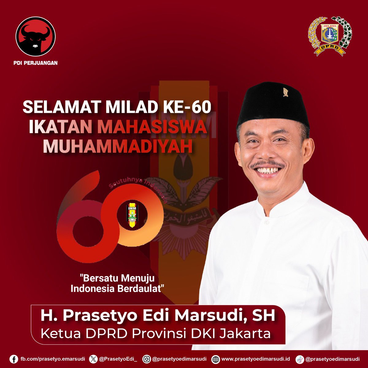 Selamat Milad ke-60 kepada Ikatan Mahasiswa Muhammadiyah. IMM senantiasa menjadi pelopor perubahan yang memiliki semangat dan wawasan keilmuan dalam membangun peradaban umat dan bangsa. Pada Milad Ikatan Mahasiswa Muhammadiyah (IMM) kali ini mengusung tema “Seutuhnya…