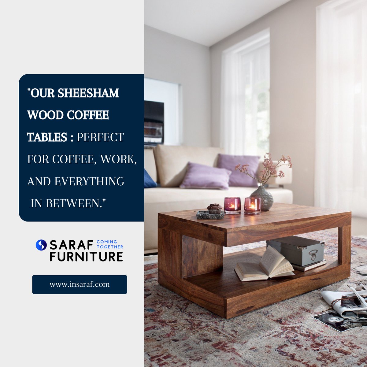 'Coffee tastes better with Sheesham wood ☕ #TakeABreak'
#CoffeeTable #SheeshamWood #SarafFurniture #HomeDeco