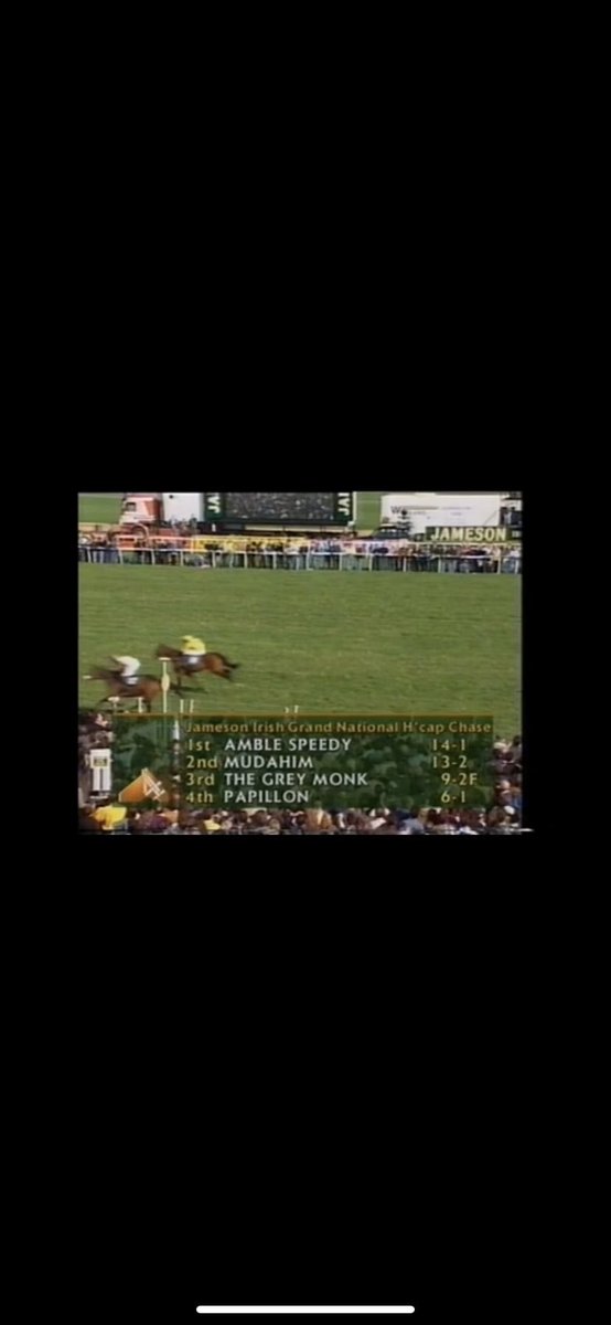 Just watching back the 1997 Irish Grand National and have never known TV, the crowd, and the jockeys involved to get a photo finish so badly wrong. Poor Amble Speedy 😫