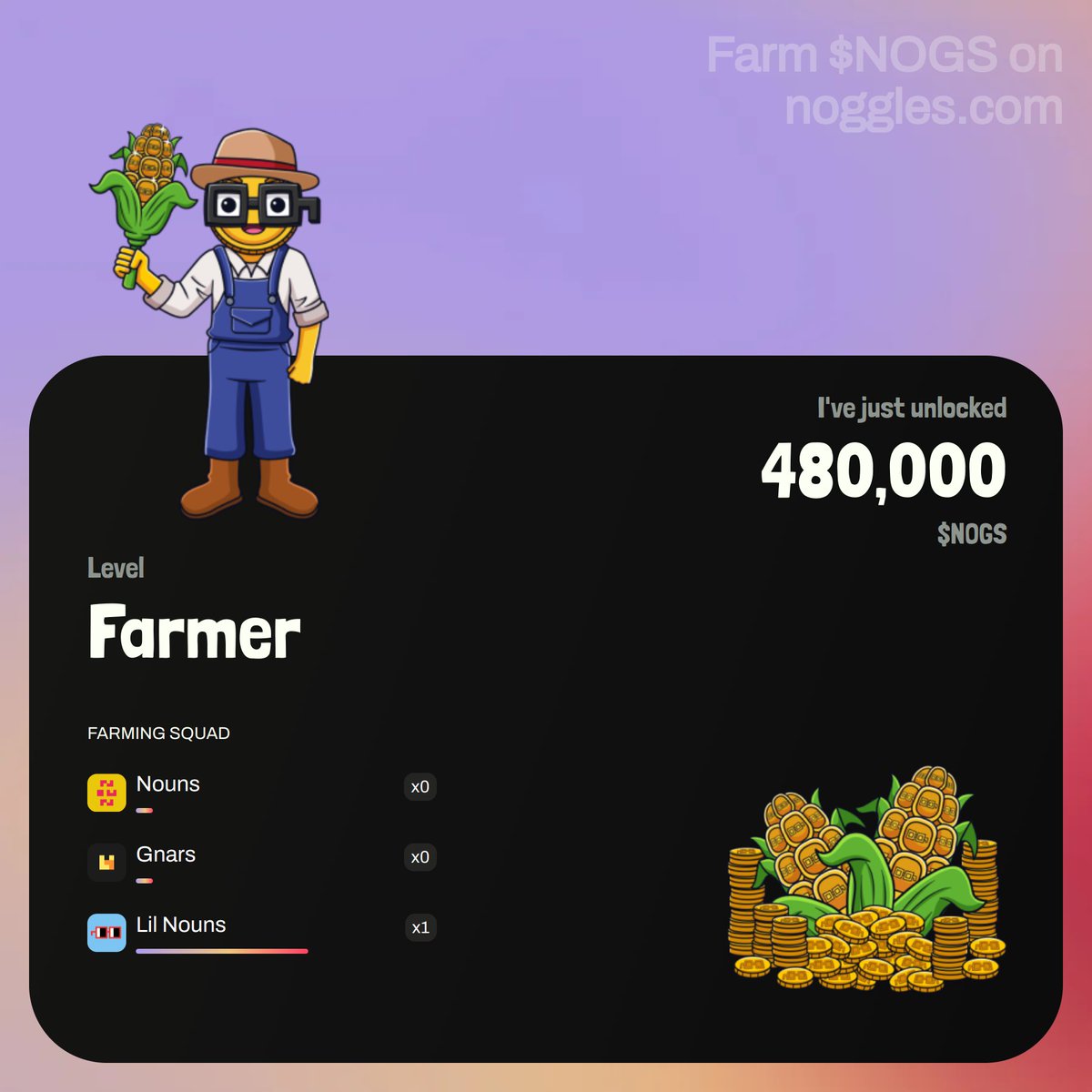 I've just unlocked 480,000 <a href="/nogglescoin/">$NOGS</a> from my nounish NFTs.

Put your $NOGS on and join the nouniverse!
⌐◨-◨
