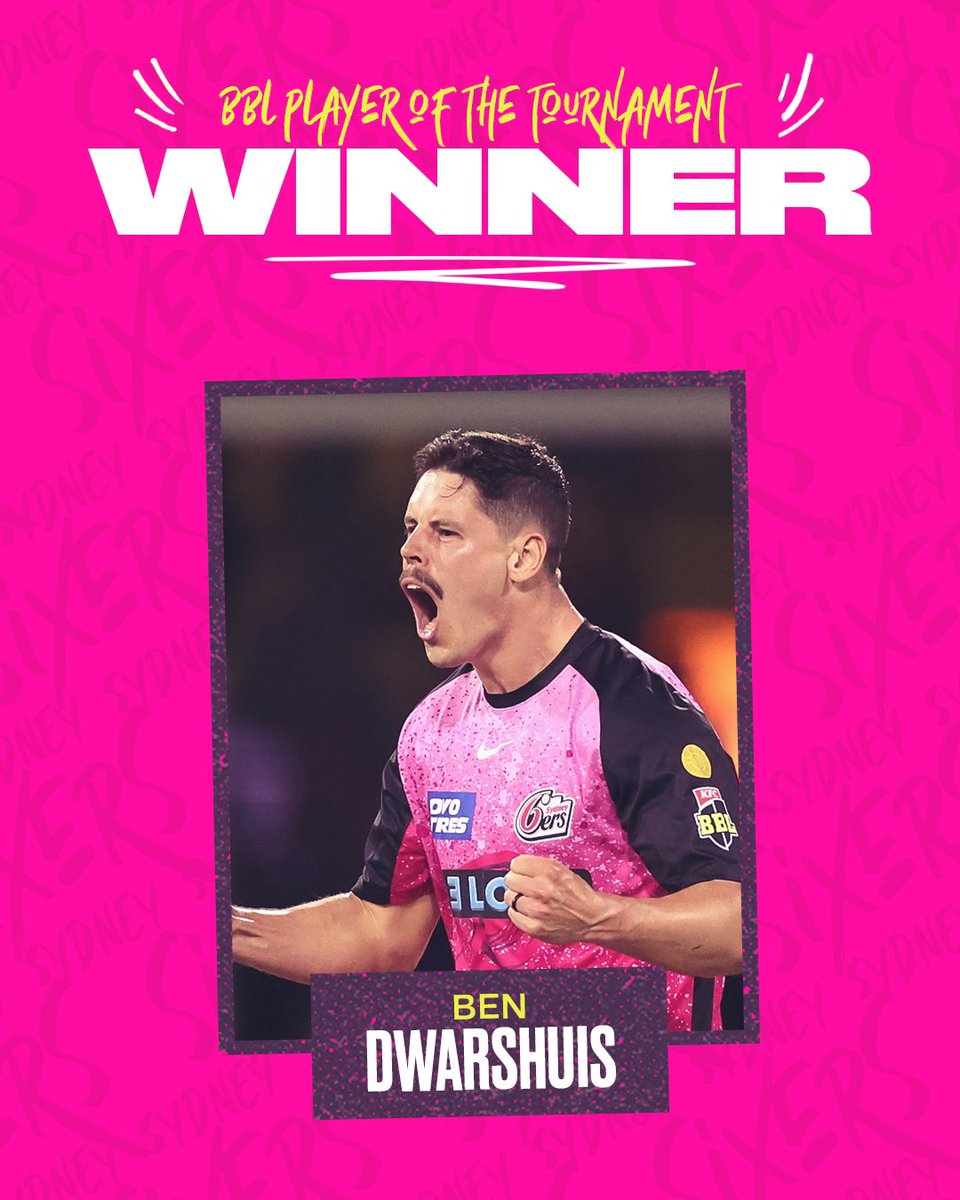 A standout performer in pink over #BBL|13 😎 Ben Dwarshuis is named Sydney Sixers Player of the Tournament for #BBL|13 👏