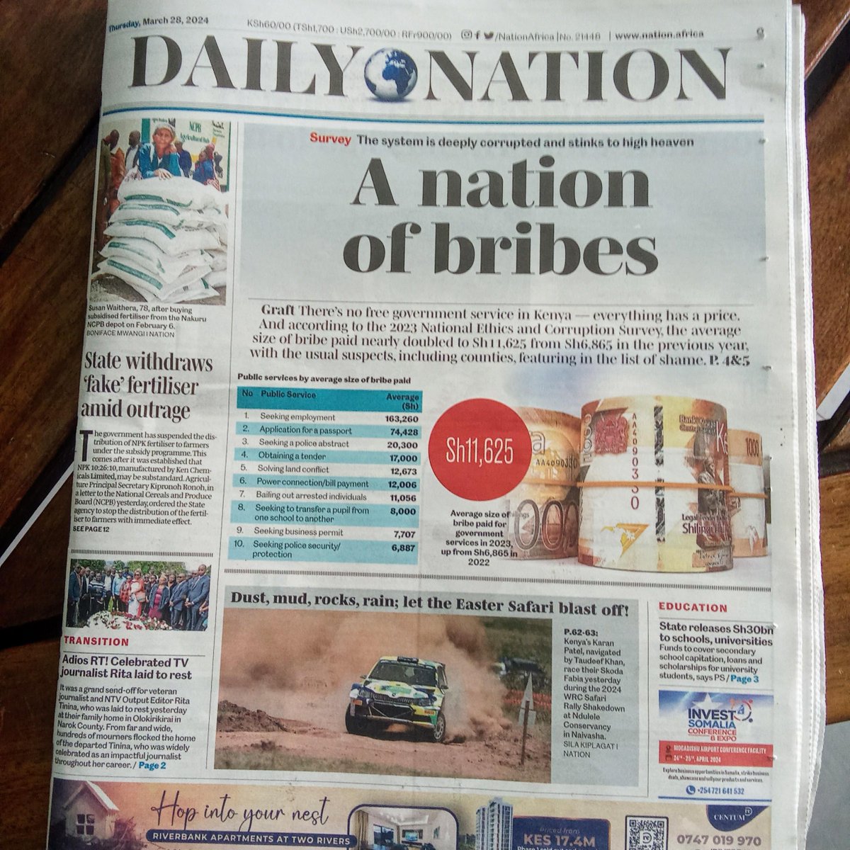 Folks, that the highest circulation newspapers in Kenya kept this issue ...