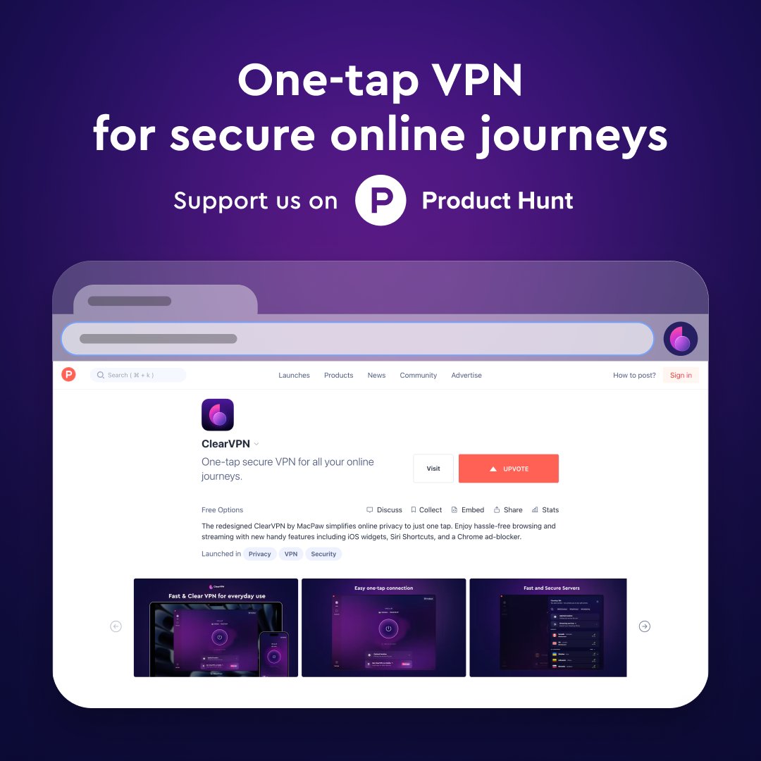 We’re so excited – the new ClearVPN app is officially live on Product Hunt! 💫

Simple, friendly, and incredibly cute app, this is our new ClearVPN 🥰 This time, we focused on strengthening your security and simplifying your online journey. So, the new ClearVPN is a powerful