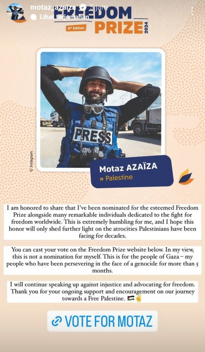 Vote for Motaz 
Vote for Palestine and their freedom 

prixliberte.normandie.fr/?fbclid=PAAaa8…