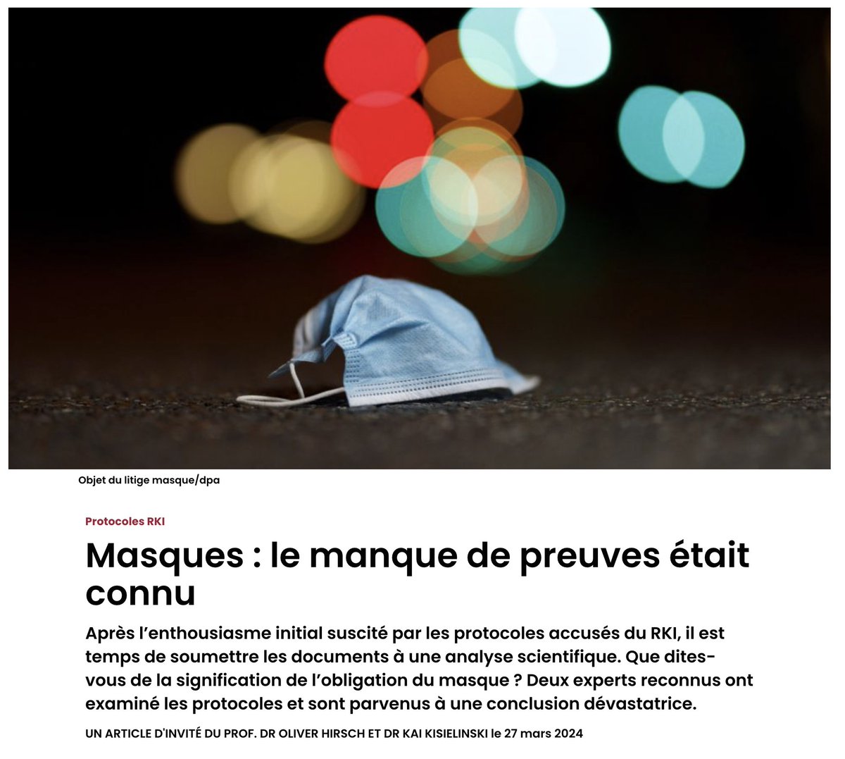 silvano_trotta's tweet photo. Les Allemands découvrent sous le choc qu'on leur a vraiment menti SUR TOUT. 
Sans aucune honte tous les médias retournent leurs vestes, et expliquent à leurs lecteurs, par exemple que le RKI, l'OMS, les plus grandes revues scientifiques comme Cochrane avaient expliqué que non seulement les masques étaient inutiles mais dangereux. 
On ne parle plus que de cela en Allemagne, et cette histoire va obligé les juges à fournir les 148 pages noircies pour l'instant. 
On est proche d'une victoire éclatante, et les médias français n'en disent toujours pas un mot....  

https://t.co/R4bipkHrZu