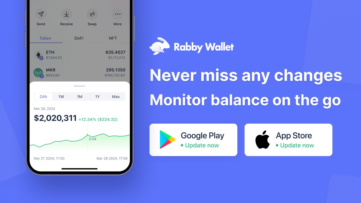 🚀 Jump on the crypto bull run with Rabby mobile! Watch your assets soar over 24H/1W/1M/1Y and max, all in one sleek interface. And hey, we know you can't resist checking every hour! Never miss any changes with Rabby Mobile. Download NOW👉rabby.io/?platform=mobi…