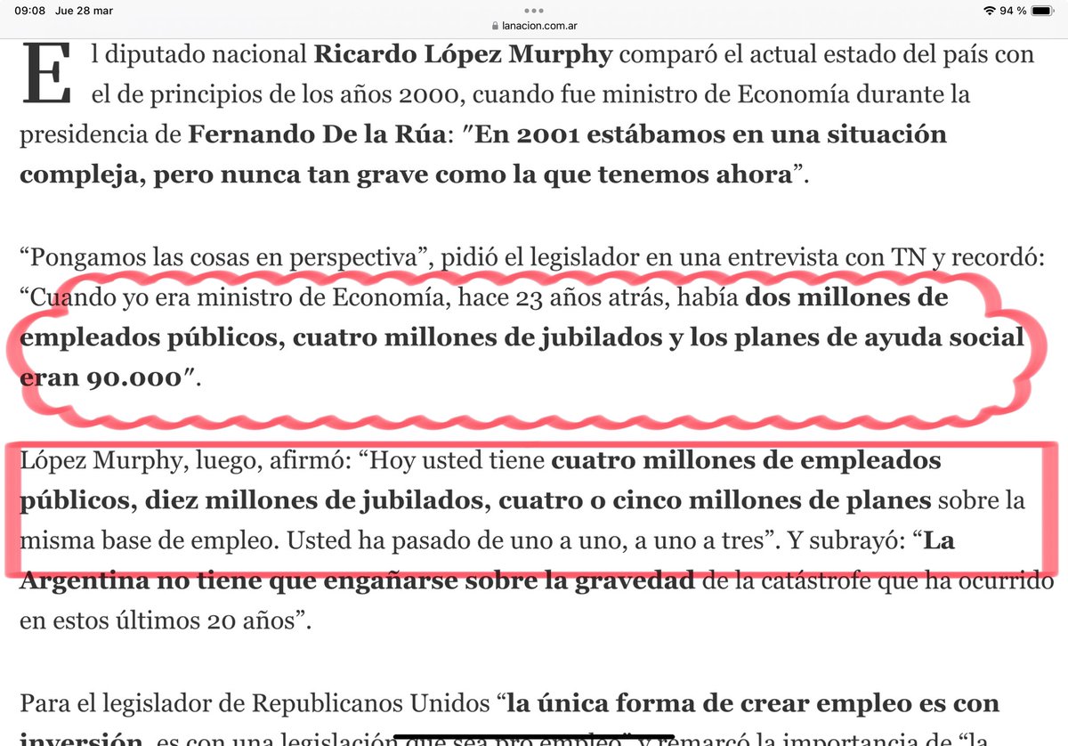 Hace 23 años había 2 millones de empleados públicos, 4 millones de jubilados y 90.000 planes de ayuda.
Hoy hay: 4 millones de empleados públicos, 10 millones de jubilados, 5 millones de planes.
Y misma base de empleo.
RLM en LN
//estamos mucho peor que el 2001!!!
Rompieron todo!!