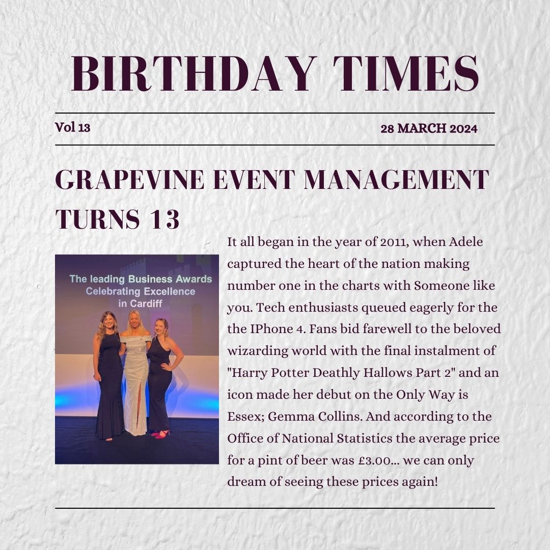 🎂 This month we celebrate 13 years of Grapevine, it only felt right that we took a trip down memory lane of all the other incredible ongoings of 2011! #celebration #eventprofsuk #eventprofs #eventsmanagement #events