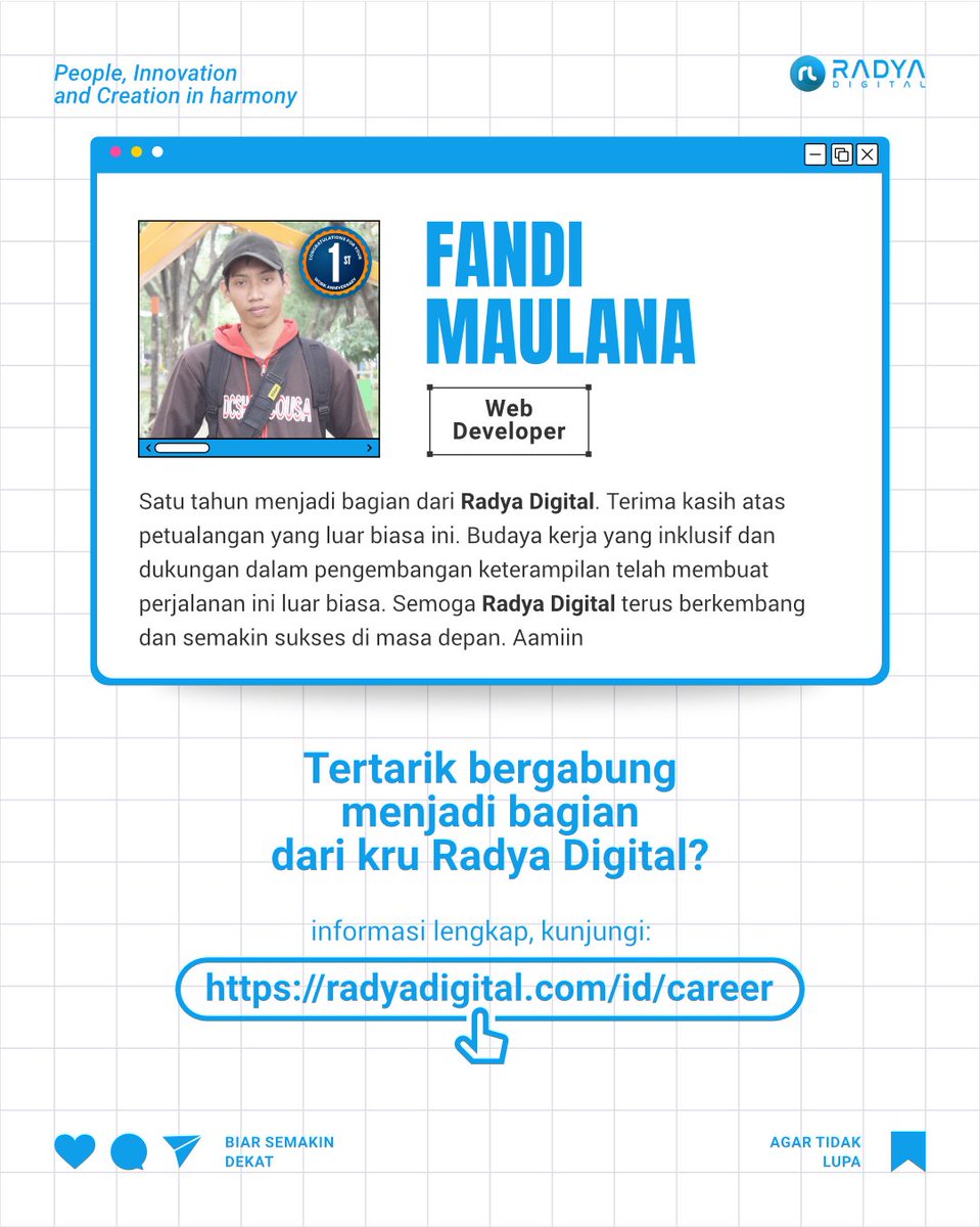 Terima kasih atas kontribusi yang telah diberikan selama ini. Semoga tahun ini dan seterusnya penuh dengan prestasi dan kebahagiaan! 🎈💼

#radyadigital #workanniversary #lifeatradya