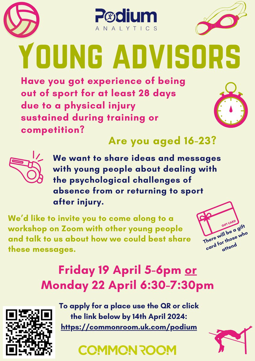 Have you suffered a sports injury? 

Want to join an online chat and get yourself an £30 e-voucher?

Sign up here commonroom.uk.com/podium

Please share if you have contacts in the sports world anywhere in  the UK 🙏🙏🙏🙏