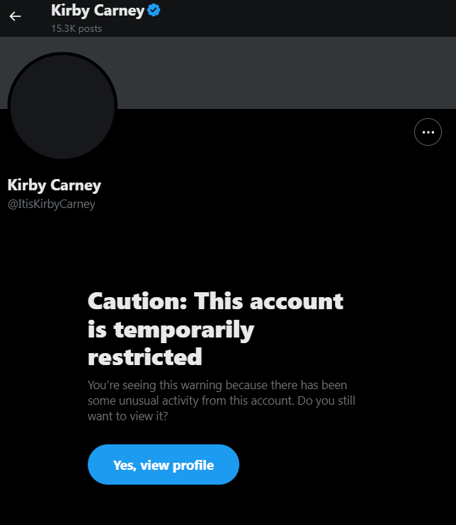 CopySellsWell's tweet photo. @ItisKirbyCarney Your account is restricted https://t.co/xpxtobvPZO