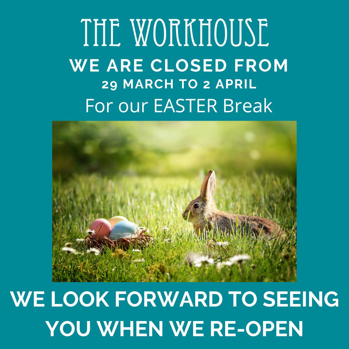 WorkhouseDunst's tweet photo. Have a lovely Easter everyone 🥚 🥚 🐰 https://t.co/0RK3JTUwwp