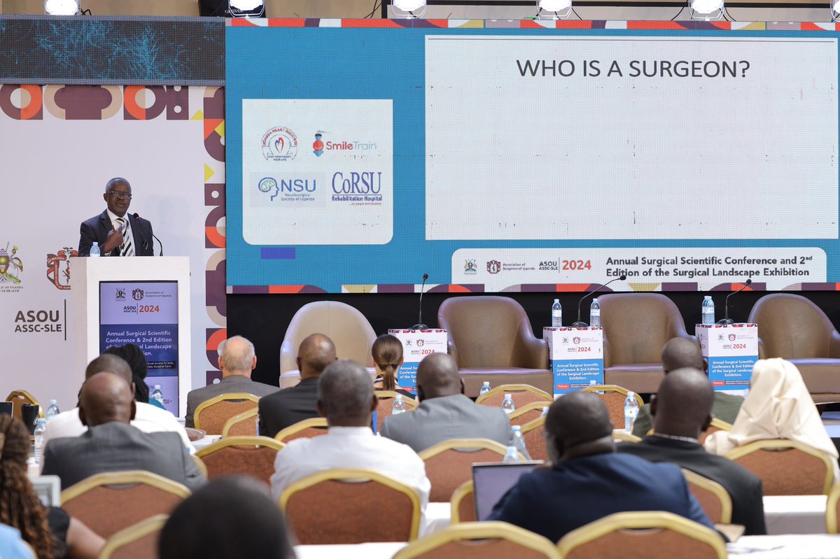 ASOU_Official's tweet photo. Rev. Professor Luboga Samuel while presenting valuable insights on the “Evolution of a surgical career” highlights that Surgeries can be done to diagnose or treat disease or injury.

#AsouscientificConference 
#surgicallandscapeexhibition https://t.co/pvobBw0mlr