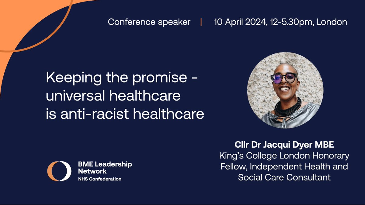 📣 It's less than 2 weeks until our anti-racism conference #BLNConf24. Cllr @DrJacquiDyerMBE will be joining us to talk about the Patient and Carer Race Equality Framework and her work to eliminate racial disparity. Find out who else is speaking 👉 bit.ly/3wvR7XO