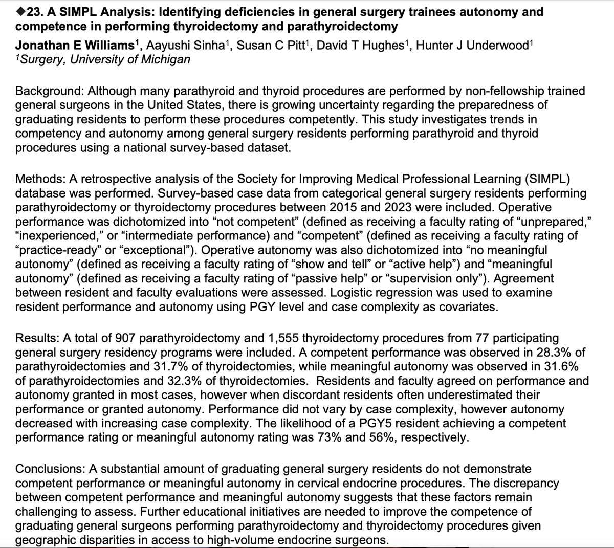 A SIMPL Analysis: Identifying deficiencies in general surgery trainees autonomy and competence in performing thyroidectomy and parathyroidectomy