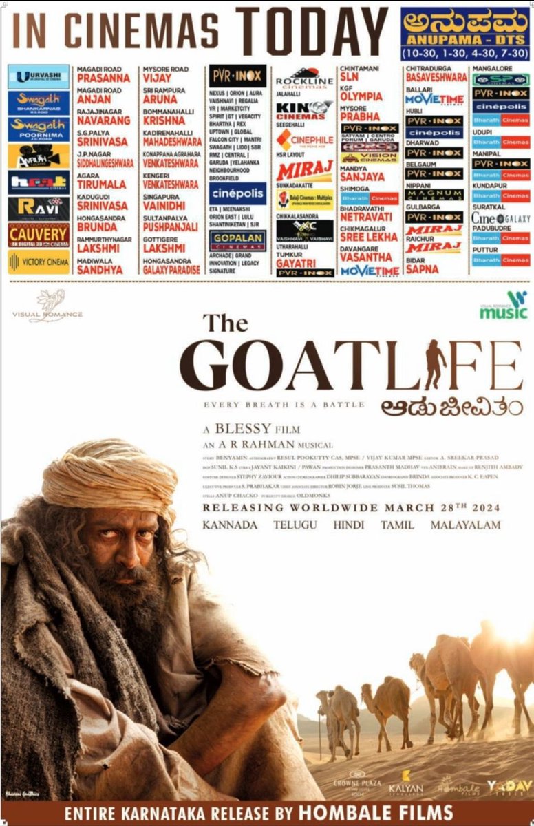 Hearing very good reviews on the film Aadujeevitham- The Goat Life, Prithviraj Sukumaran’s incredible dedication to get into Najeeb Muhammad’s shoes is awe-inspiring. 16 years of hard work culminate in this cinematic masterpiece, now showing in theaters near you! Best wishes…