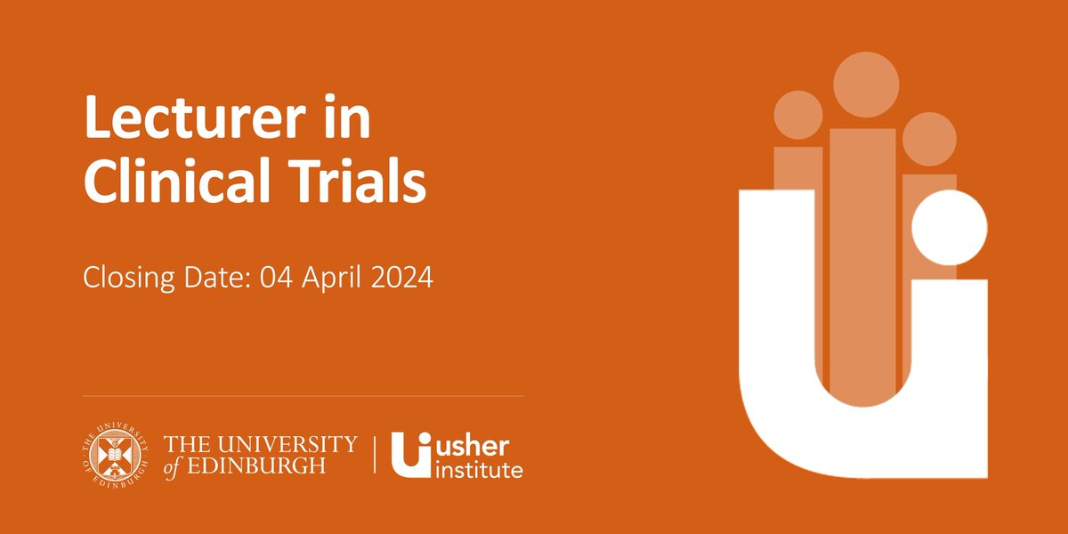 Join us! We are #hiring here at the Usher Institute. #Vacancy: Lecturer in Clinical Trials Closing date: 04 Apr 2024 Further details: buff.ly/3Ccfeuh