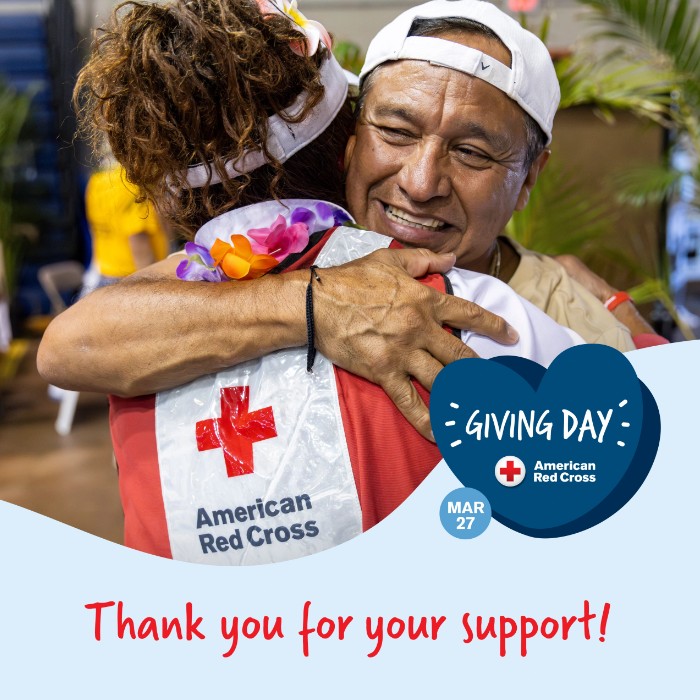 💙 THANK YOU 💙 Your support on Red Cross Giving Day makes a difference for people affected by disasters as the climate crisis continues to impact more people each year. Without your help, our lifesaving mission would not be possible when #HelpCantWait.