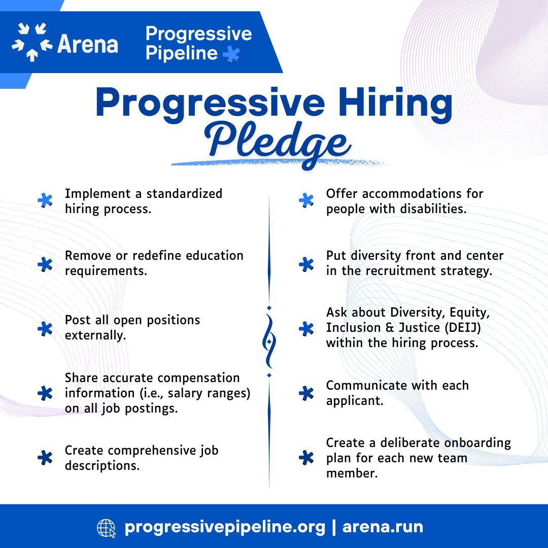 Check out the Progressive Hiring Pledge created by our friends over at @ProgPipeline + @Arenasummit! They’ve compiled 10 actionable steps to a stronger, more equitable hiring process with ready-to-use templates + high-impact resources. Learn more here >> ndtc.me/4986u6w