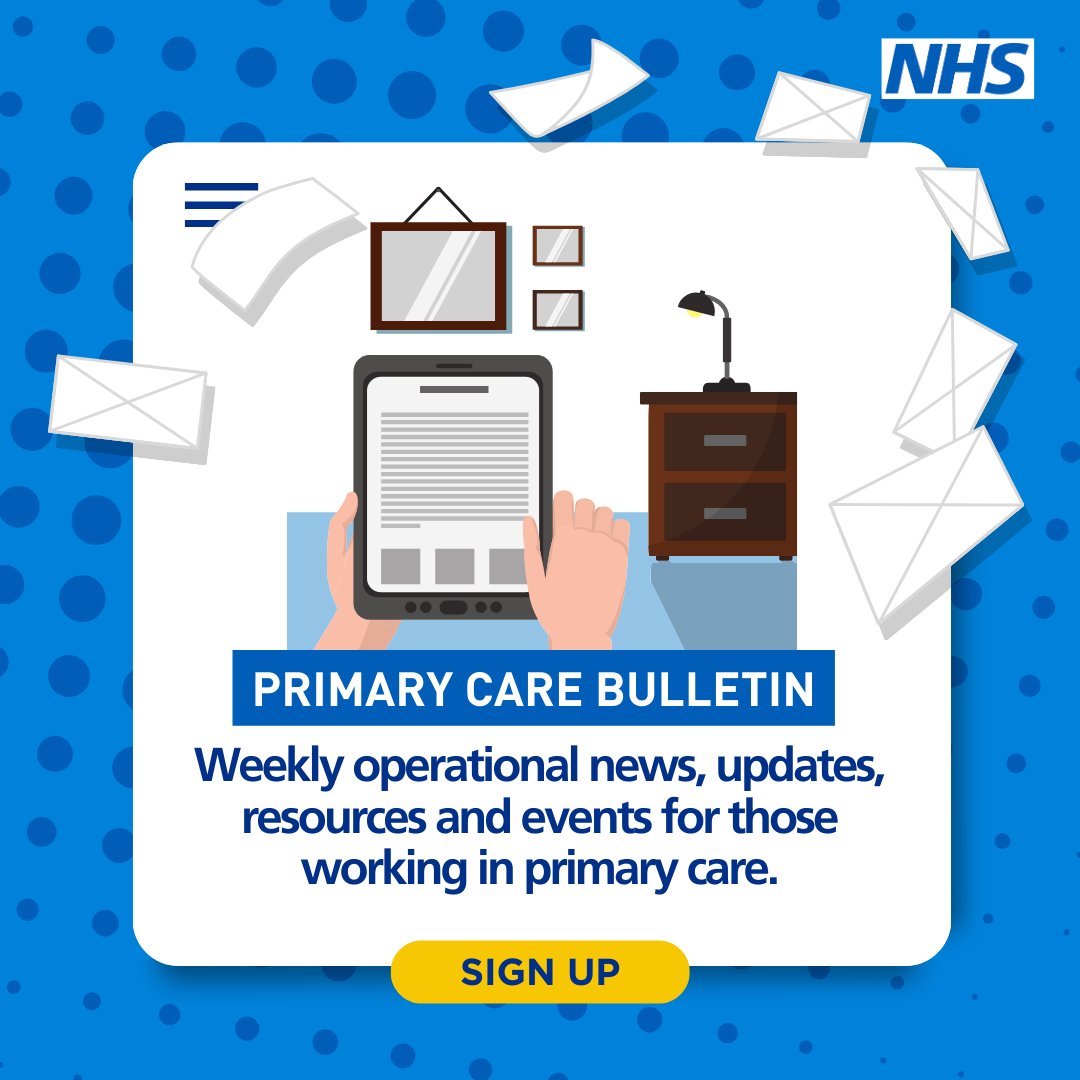 Have you signed up to our weekly #PrimaryCare bulletin? Get all the latest news, updates, resources and events on health policy and practice - straight to your inbox. ➡️ england.nhs.uk/email-bulletin…