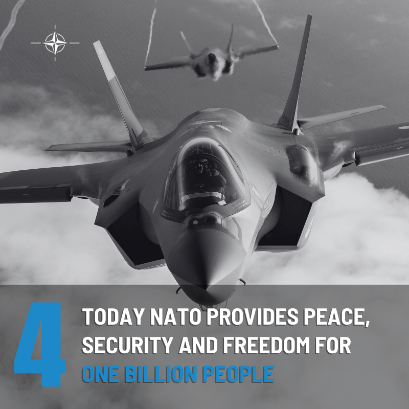 NATO's tweet photo. For nearly 75 years, NATO Allies have been working together to keep our people safe and our nations free.

Brush up on three-quarters of a century of Allied history ↓

#1NATO75years