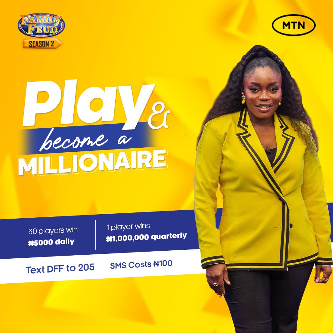 Attention all gamers and trivia lovers! Brace yourselves for the launch of our mobile game on the iconic Family Feud Nigeria show! It's your chance to play and win BIG! Text DFF to 205 to embark on this thrilling journey to millions! Lead sponsor: @mtnng Silver sponsor:…