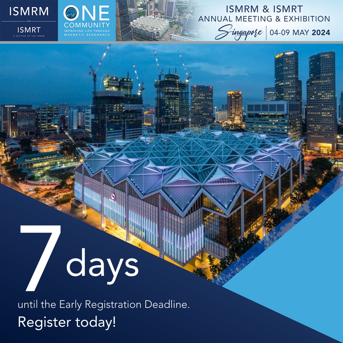 There's only 7 DAYS until the Early Registration Deadline! Register now for the ISMRM & ISMRT Annual Meeting & Exhibition and save: ow.ly/qoJN50R3MpP Visit ISMRM & ISMRT's official housing site to secure your hotel: ow.ly/Kq0i50R3MpM #ISMRT2024 #ISMRM2024 #ISMRT