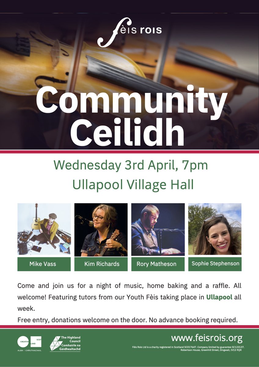 Our Easter Youth Fèis takes place next week, with 3 free community ceilidhs & we'll be joined by 3 young people from The Gergel Language School, Kyiv! Ceilidhs ⬇️ 2nd April, 7pm, Duthac Centre, Tain, 3rd April, 7pm, Ullapool Village Hall 4th April, 7pm, National Hotel, Dingwall
