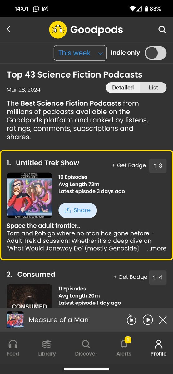 _varietyshowpod's tweet photo. Wow!! @GoodpodsHQ shows us as #Number1 for SciFi this week!! Blown away by this. You smash the edits @_UntitledTrek! https://t.co/GQxLcbeinp