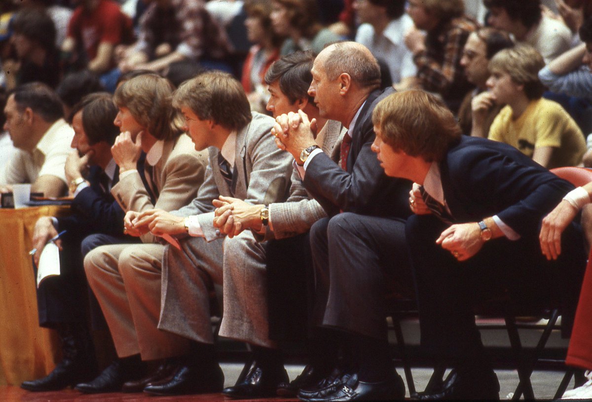 Johnny Orr and staff in the early 1980s. I'm guessing 1981 or 1982. I see a young @Coach_R_Dub. #CyclONEnation #TBT