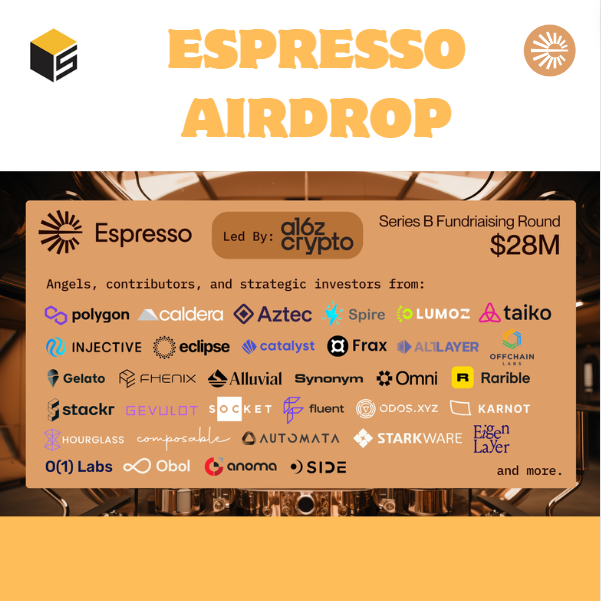 Tham gia trải nghiệm Testnet Espresso Systems - Dự án được a16z đầu tư #5PC #Espresso

💠 Espresso Systems là Layer 1 được xây dựng để tối ưu hóa tích hợp với Ethereum và hỗ trợ giải pháp mở rộng L2 như rollups với hệ thống phân cấp dữ liệu và trình tự sẵn