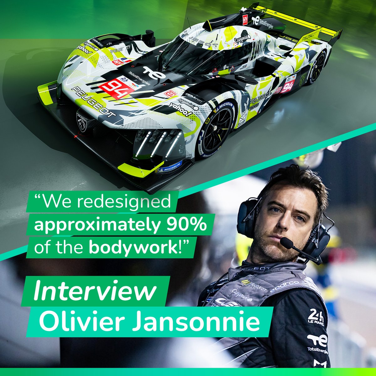 💬 “We redesigned approximately 90% of the bodywork!” Read our exclusive interview with Team Peugeot TotalEnergies' Technical Director Olivier Jansonnie about the freshly revealed 2024 Peugeot 9X8! ✨ ➡️ competition.totalenergies.com/en/interview-o… #SustainableMotorsport @FIAWEC @peugeotsport