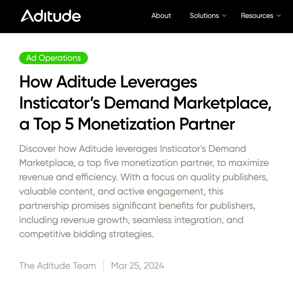the_cool_co's tweet photo. We're happy to announce our partnership with Aditude, utilizing our Demand Marketplace for revenue growth, and placing us as a top 5 demand partner for publishing sites.
Read more about our collaboration here:
https://t.co/cPp2lfHKGt
#Insticator #OKO #aditude #partnership https://t.co/IvCpRpAQOZ
