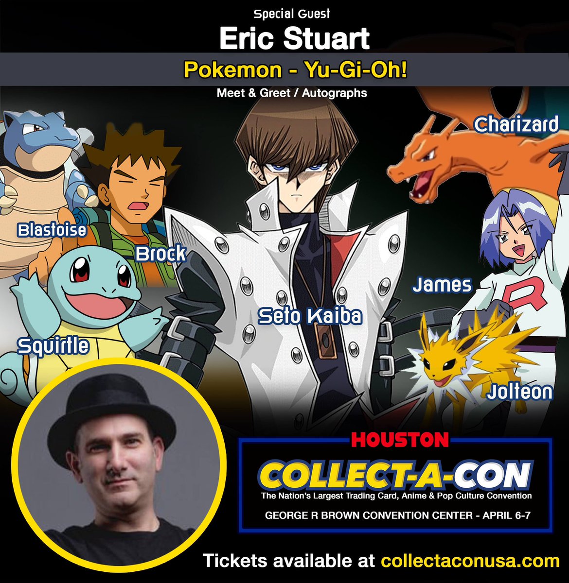 Meet Eric Stuart in Houston, the voice of Seto Kaiba, James, Brock, and more! #pokemon #yugioh #setokaiba #charizard #houston @ericstuartband