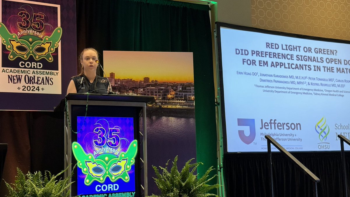 Dr. Hoag, chief resident and soon-to-be faculty at @JeffEMRes, crushed it on the final day of #CORDAA24 during the Best of the Best Research segment. Big takeaways: signals were helpful, but their effects differed based on applicant competitiveness. #proudPD