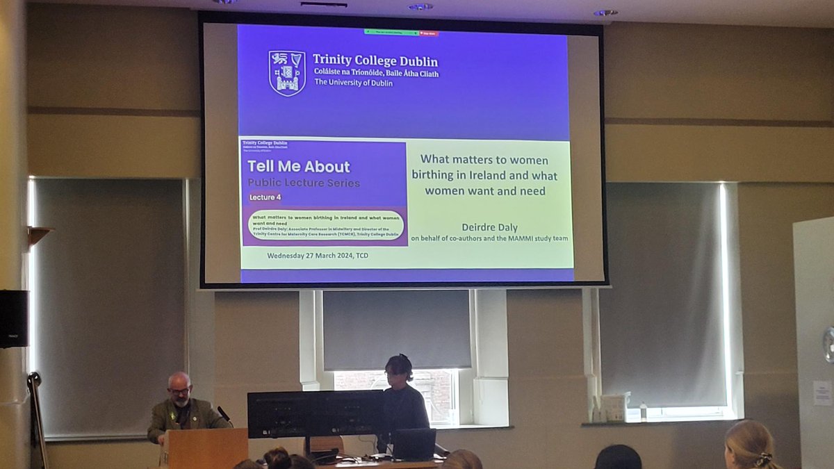 👏 Excellent presentation from @TCD_TCMCR director Professor Deirdre Daly at the @TCD_SNM Tell me about Public Lecture Series titled 'What matters to women birthing in Ireland and what women want and need' #tellmeaboutpubliclectureseries